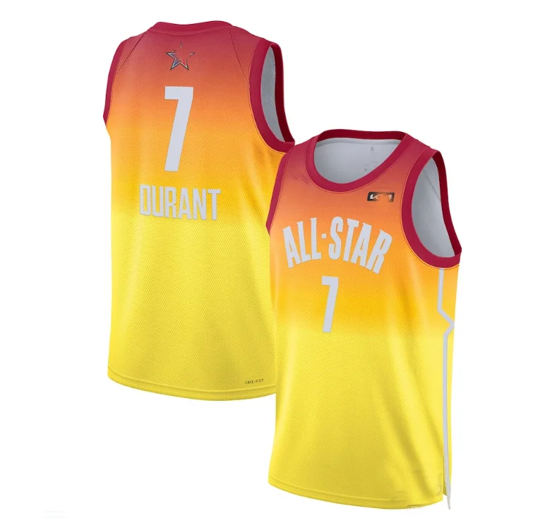 Basketball jersey for school and college teams-#7 Kevin Durant 2023 All-Star Game Swingman Jersey - Orange Stitched American Basketball Jersey