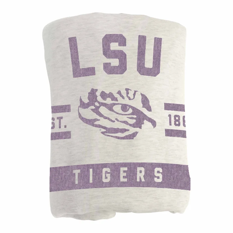 Custom team home textiles for sports fans-LSU Oatmeal Sweatshirt Blanket