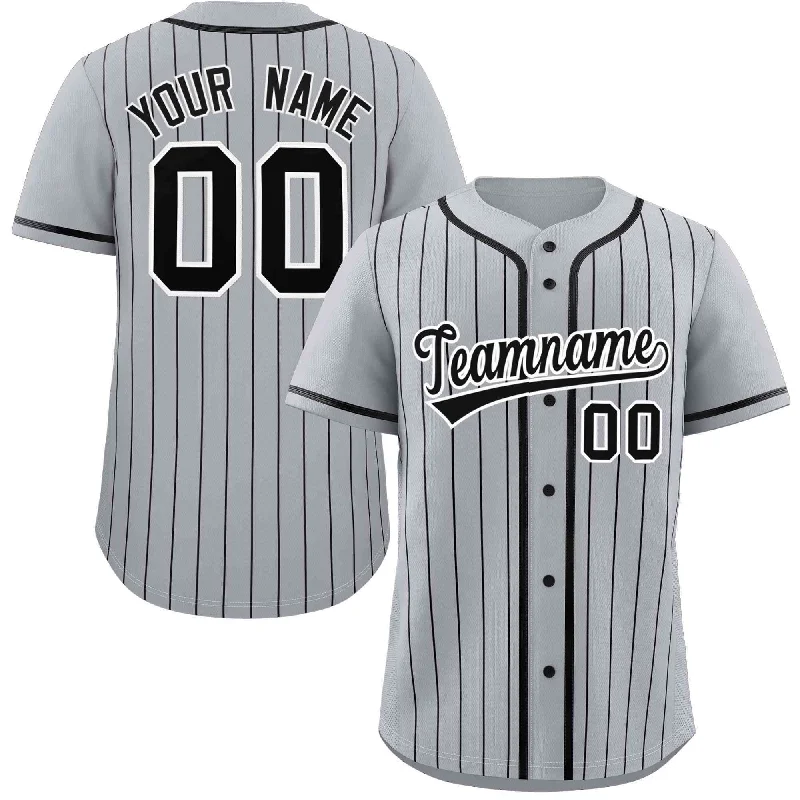 Lightweight baseball jersey for warm weather games-Custom Gray Black Stripe Fashion Raglan Sleeves Authentic Baseball Jersey