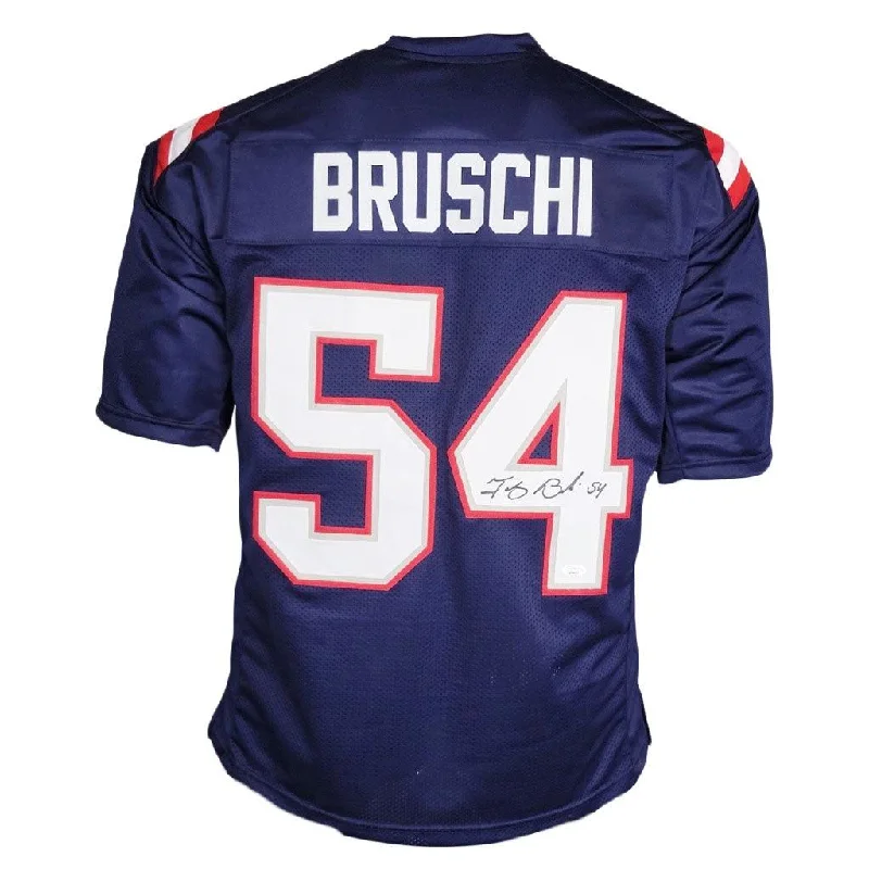 Rugby jerseys with detailed stitching for durability-Tedy Bruschi Signed New England Blue Football Jersey (JSA)