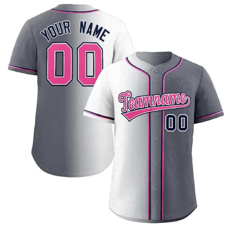 Retro baseball jerseys for collectors-Custom Gray Pink-Navy Gradient Fashion Authentic Baseball Jersey