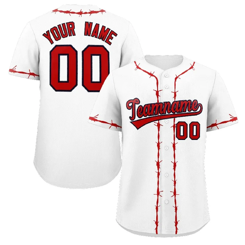 Baseball jersey for charity games and fundraising events-Custom White Red Thorns Ribbed Classic Style Authentic Baseball Jersey