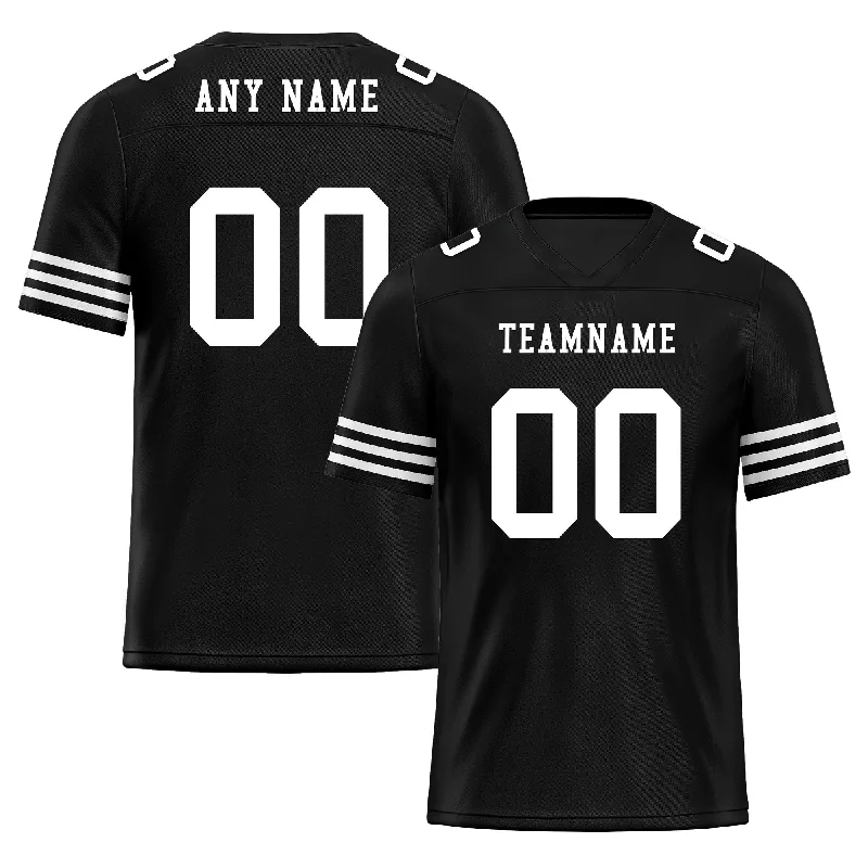 Custom soccer jersey with bold team colors-Custom Black White Striped Sleeves Personalized Authentic Football Jersey FBJ02-D06039