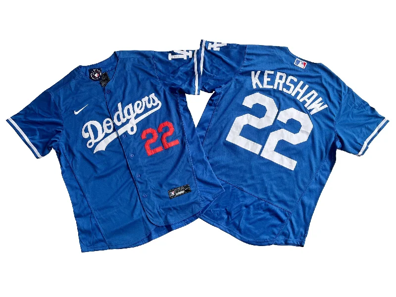 Personalized baseball jersey with front and back prints-Los Angeles Dodgers 22# Clayton Kershaw Flexbase  Royal Blue Jersey