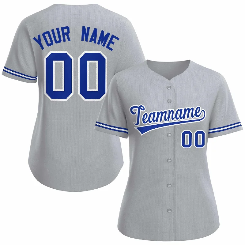 Custom baseball jersey for family team events-Custom Gray Royal White Classic Style Baseball Jersey for Women