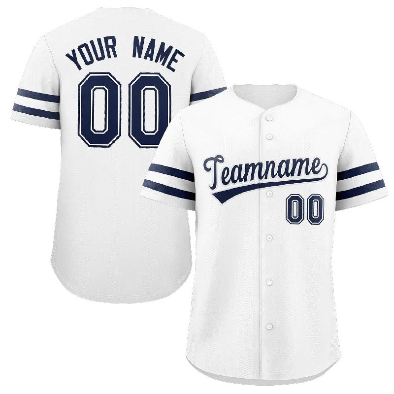 Personalized baseball jersey with unique collar styles-Custom White Navy Classic Style Authentic Baseball Jersey