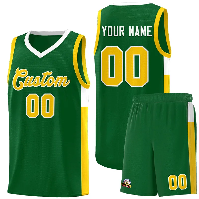 Custom basketball jersey with player name and number-Custom Green Gold-White Side Two-Tone Classic Sports Uniform Basketball Jersey