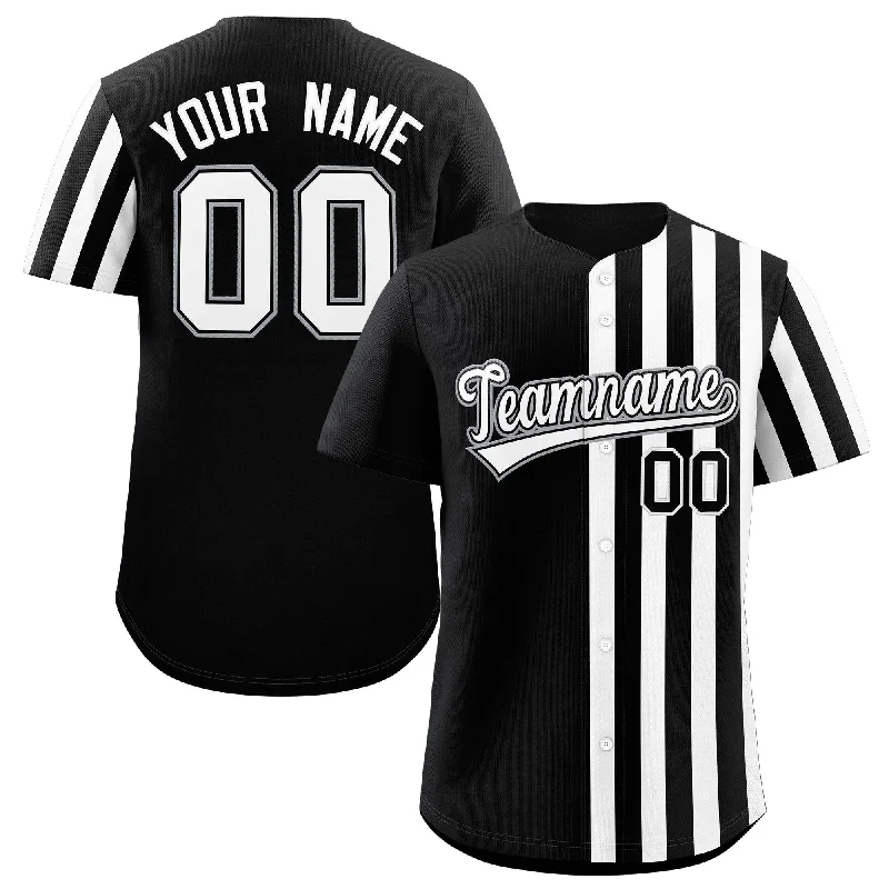 Personalized baseball jersey for holiday gifts-Custom Black White Thick Stripe Fashion Design Authentic Baseball Jersey