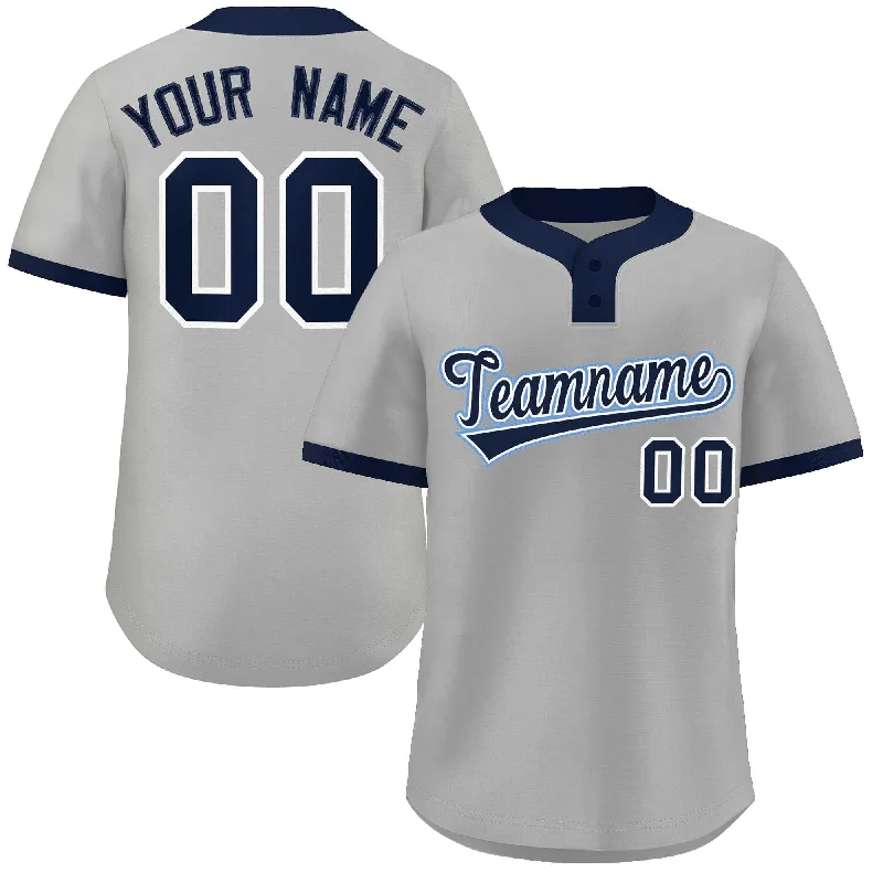 Custom baseball jersey with bold graphic designs for teams-Custom Gray Navy-Light Blue Classic Style Authentic Two-Button Baseball Jersey