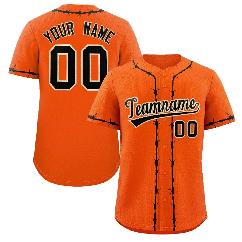 Full-button baseball jersey for traditional style-Custom Orange Black Thorns Ribbed Classic Style Authentic Baseball Jersey