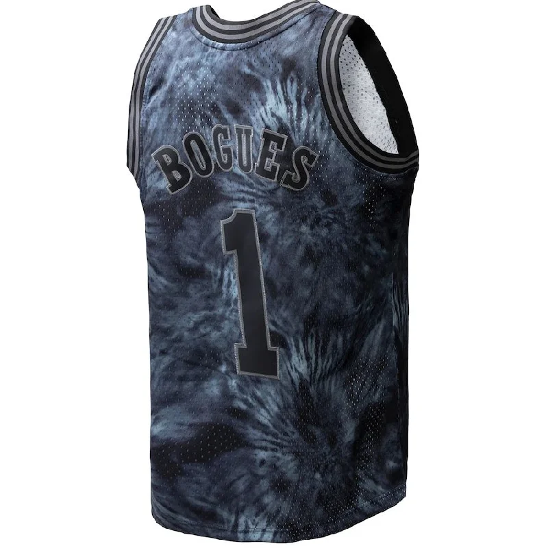 Basketball jersey for school and college teams-C.Hornets #1 Muggsy Bogues Mitchell & Ness Unisex Hardwood Classics 1992-93 Tie-Dye Swingman Jersey Black Stitched American Basketball Jersey