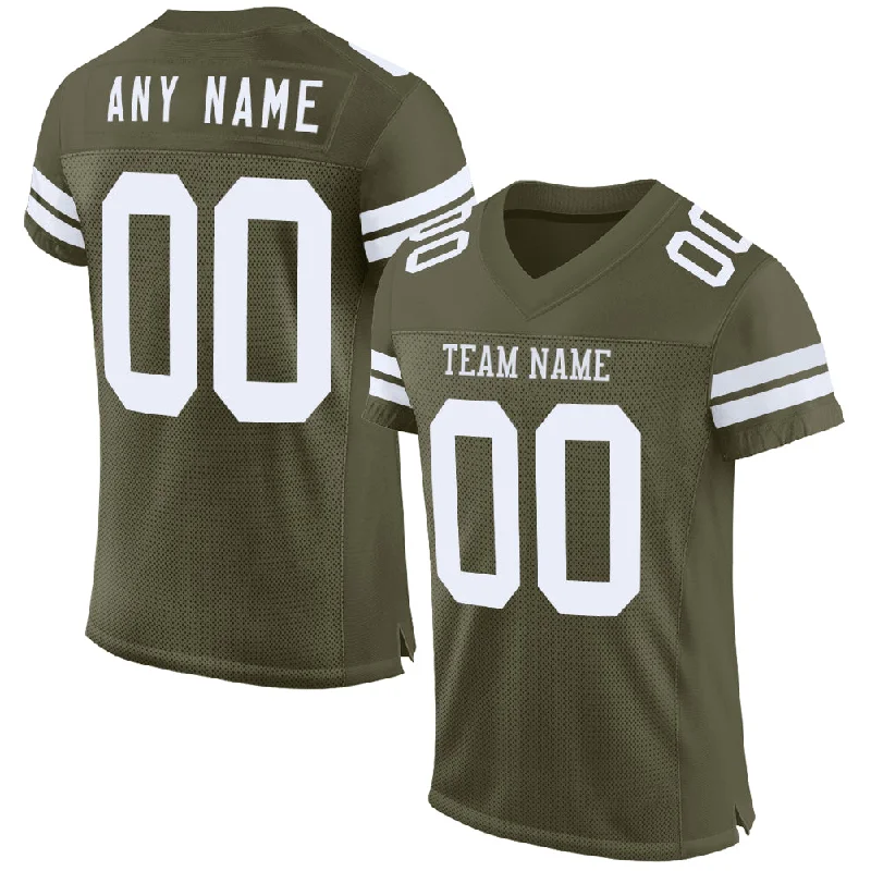 Soccer jersey with stretchable material for flexibility-Custom Olive White Mesh Authentic Salute To Service Football Jersey