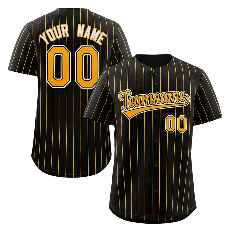 Custom baseball jersey with sublimated graphics-Custom Black Yellow-White Stripe Fashion Authentic Baseball Jersey