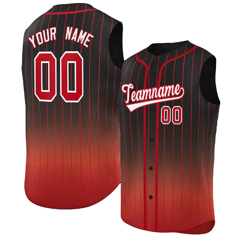 Baseball jersey with custom player patches-Custom Black Red Gradient stripe Fashion Authentic Sleeveless Baseball Jersey