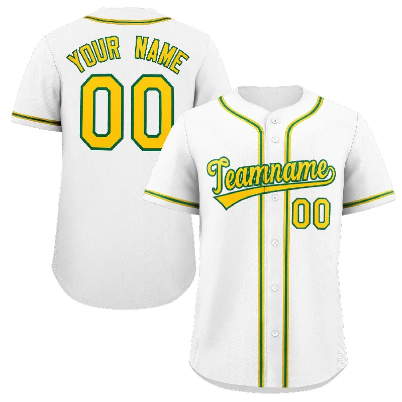 Baseball jersey with moisture-wicking technology for athletes-Custom White Yellow-Green Classic Style Authentic Baseball Jersey