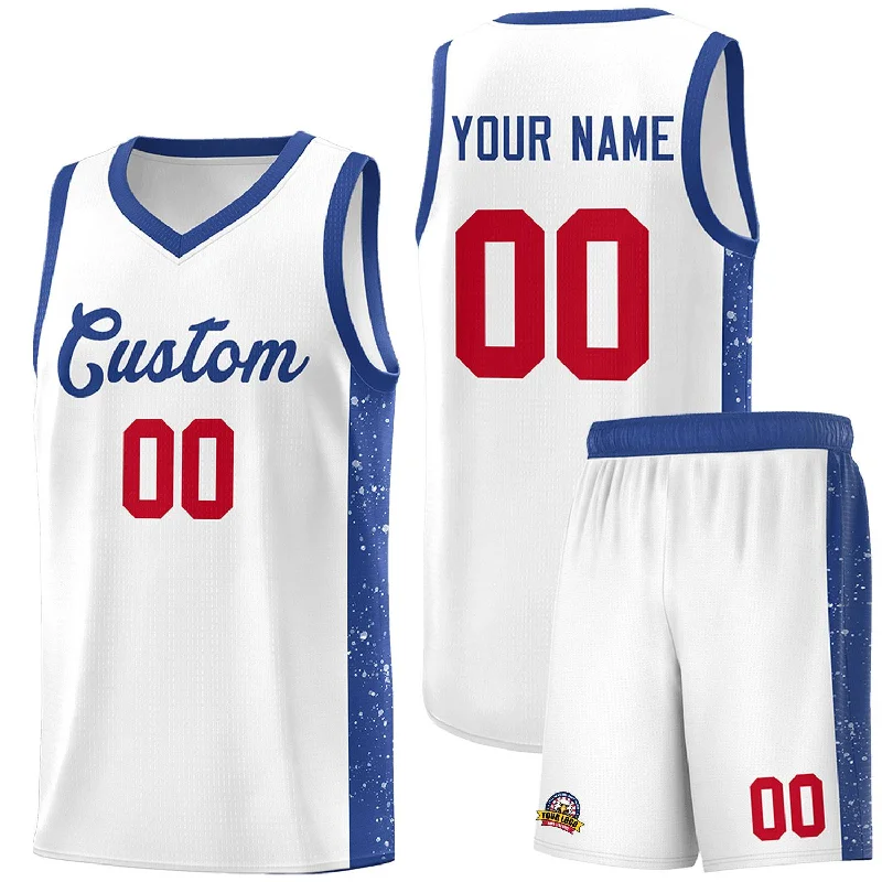 Custom basketball jersey for charity auctions-Custom White Royal Side Splash Sports Uniform Basketball Jersey