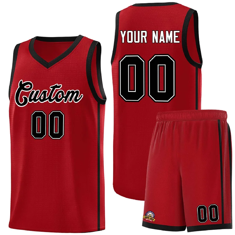 High-quality custom basketball jersey for schools-Custom Red Black-White Side Two Bars Sports Uniform Basketball Jersey