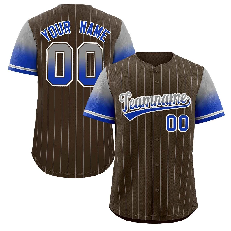 Baseball jersey with full-sleeve design for colder weather-Custom Brown Gray Blue-White Stripe Font Gradient Fashion Authentic Baseball Jersey