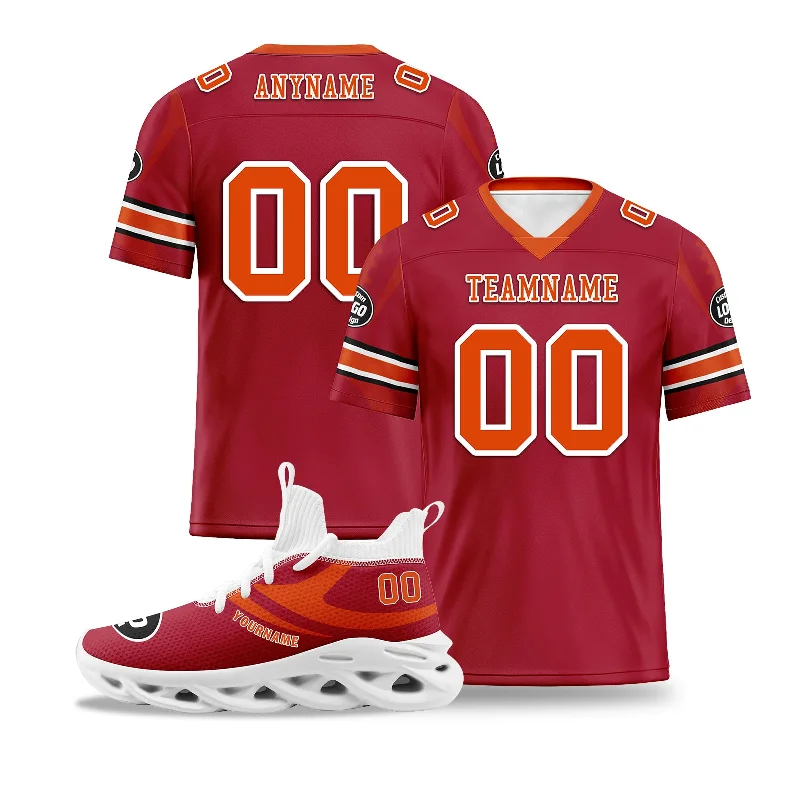 Custom soccer jersey for fan apparel-Custom Red Tampa Bay Football Jersey and Sports Shoes Combo Offer Personalized Combo ZH-D025008-28