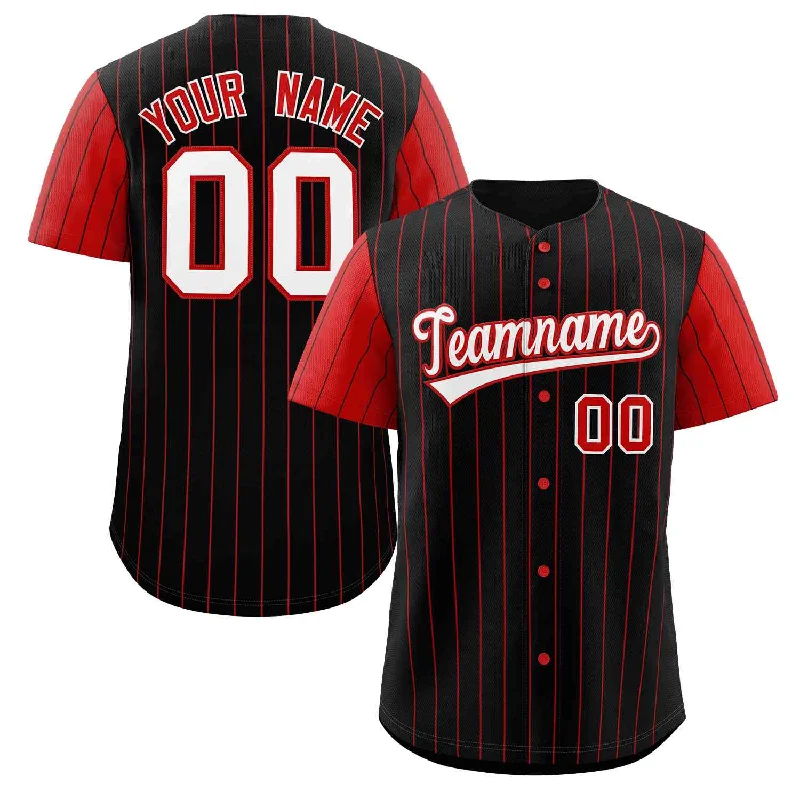 Retro baseball jerseys for collectors-Custom Black White-Red Stripe Fashion Raglan Sleeves Authentic Baseball Jersey