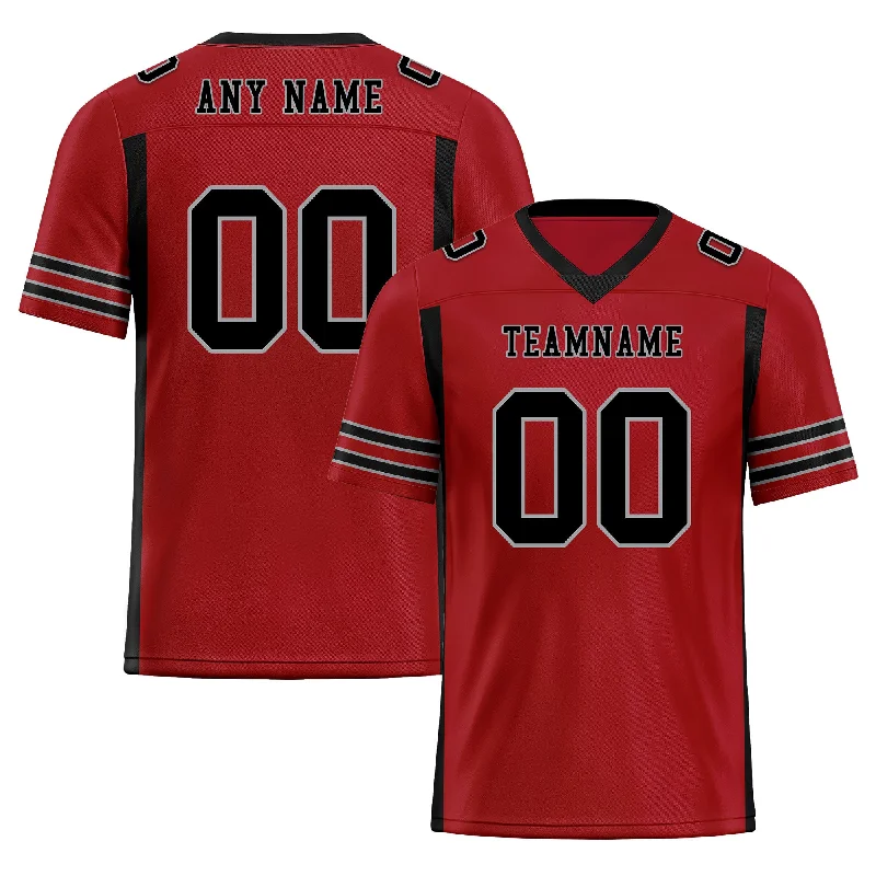 Soccer jersey with contrast piping and stitching-Custom Black Red Striped Sleeves Personalized Authentic Football Jersey FBJ02-D06075