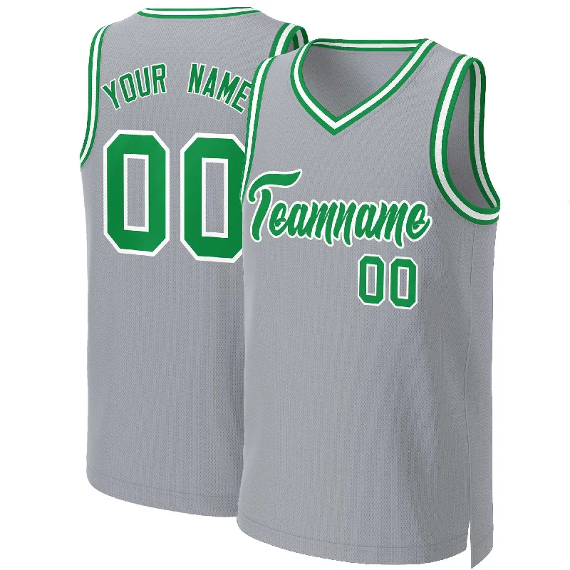 Custom basketball jersey with heat-sealed graphics-Custom Gray Kelly Green-White Classic Tops Basketball Jersey