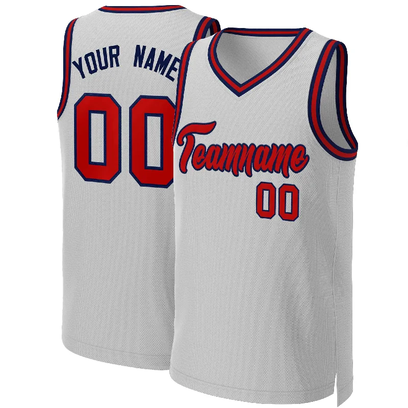 Basketball jersey with vibrant team colors-Custom Gray Red-Navy Classic Tops Basketball Jersey