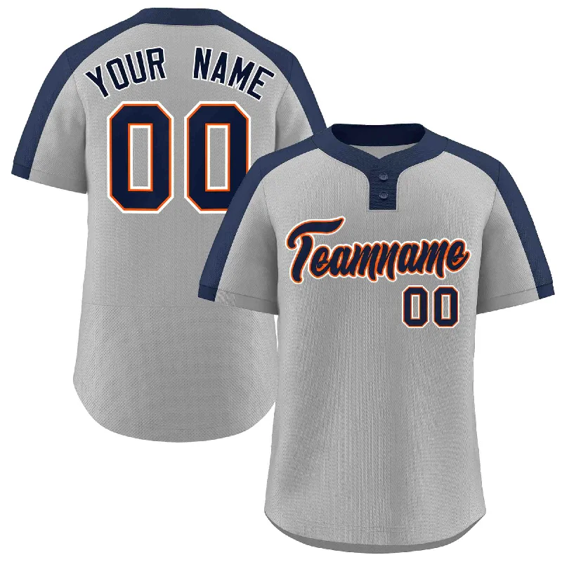 Lightweight baseball jersey with UV protection for outdoor games-Custom Gray Navy-Orange Classic Style Authentic Two-Button Baseball Jersey