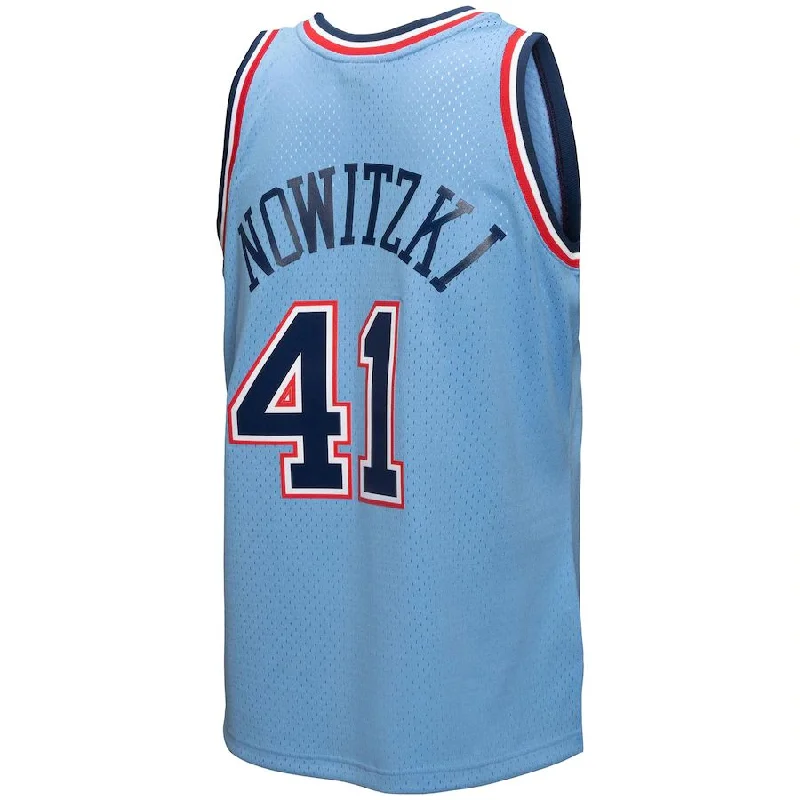 Personalized basketball jersey for gym wear-D.Mavericks #41 Dirk Nowitzki Mitchell & Ness 1998-99 Hardwood Classics Reload 3.0 Swingman Jersey Light Blue Stitched American Basketball Jersey