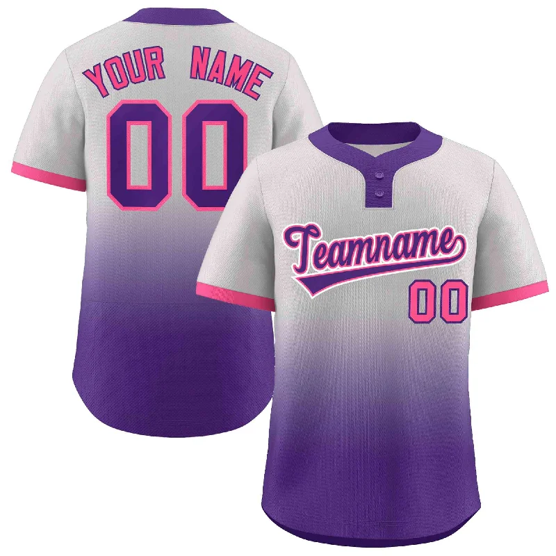 Custom baseball jersey with lightweight, flexible material-Custom Gray Purple Purple-Pink Gradient Fashion Authentic Two-Button Baseball Jersey