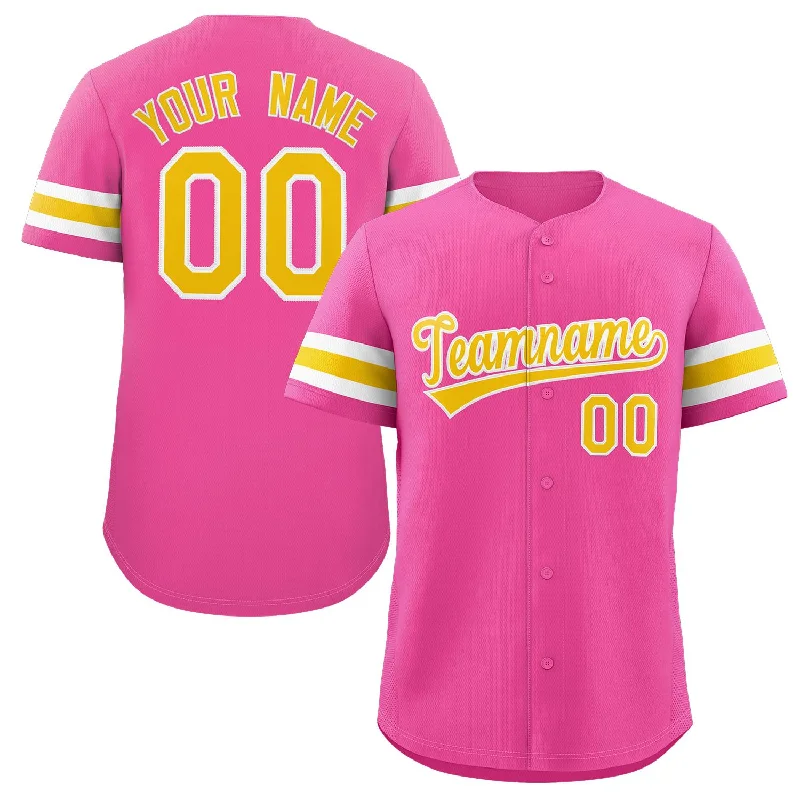 Lightweight baseball jersey with UV protection for outdoor games-Custom Pink Yellow-White Classic Style Authentic Baseball Jersey