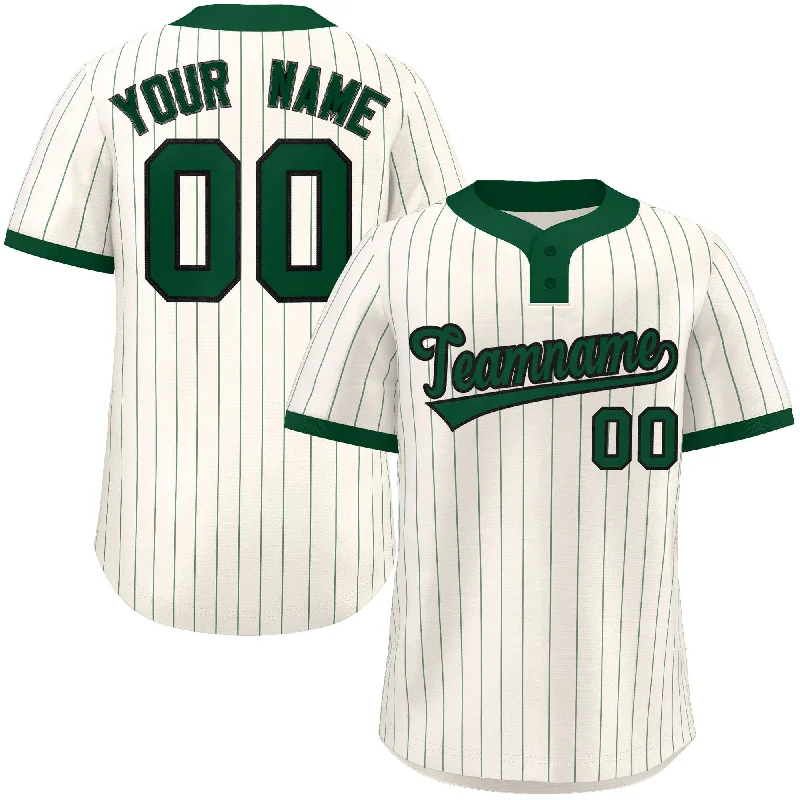 Baseball jersey with adjustable neck and sleeves for comfort-Custom Cream Green Stripe Fashion Authentic Two-Button Baseball Jersey