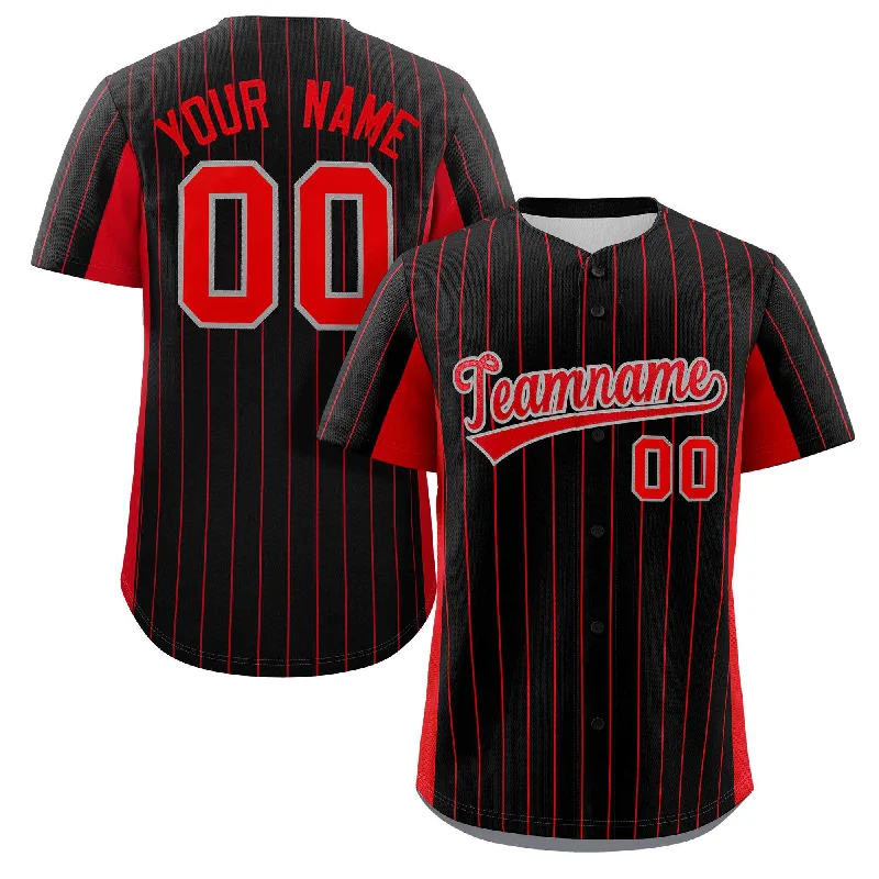 Custom baseball jersey for high school teams-Custom Black Red Stripe Fashion Design Full Button Authentic Baseball Jersey