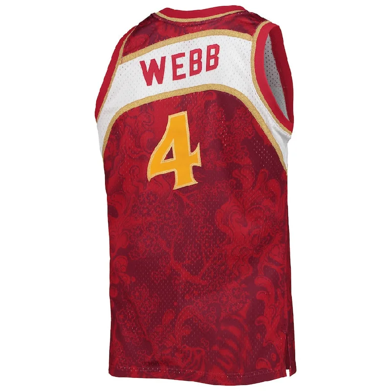 Basketball jersey for fan apparel with embroidered team logo-A.Hawks #4 Spud Webb Mitchell & Ness Hardwood Classics 1986-87 Lunar New Year Swingman Jersey Red Stitched American Basketball Jersey