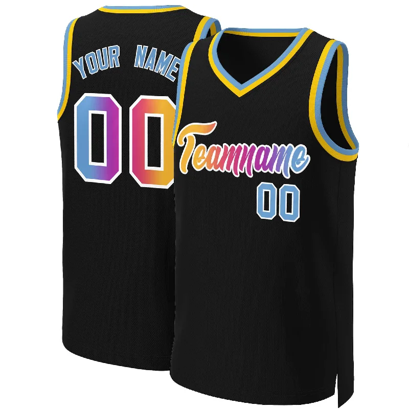 Basketball jersey for school and college teams-Custom Black Yellow-White Classic Gradient Fashion Tops Basketball Jersey