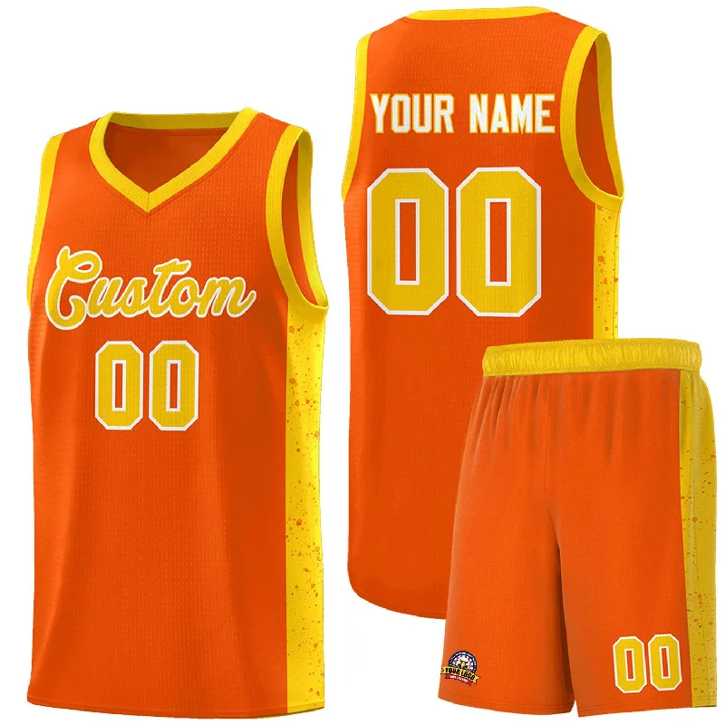 Personalized basketball jersey with team mascot logo-Custom Orange Gold-White Side Splash Sports Uniform Basketball Jersey