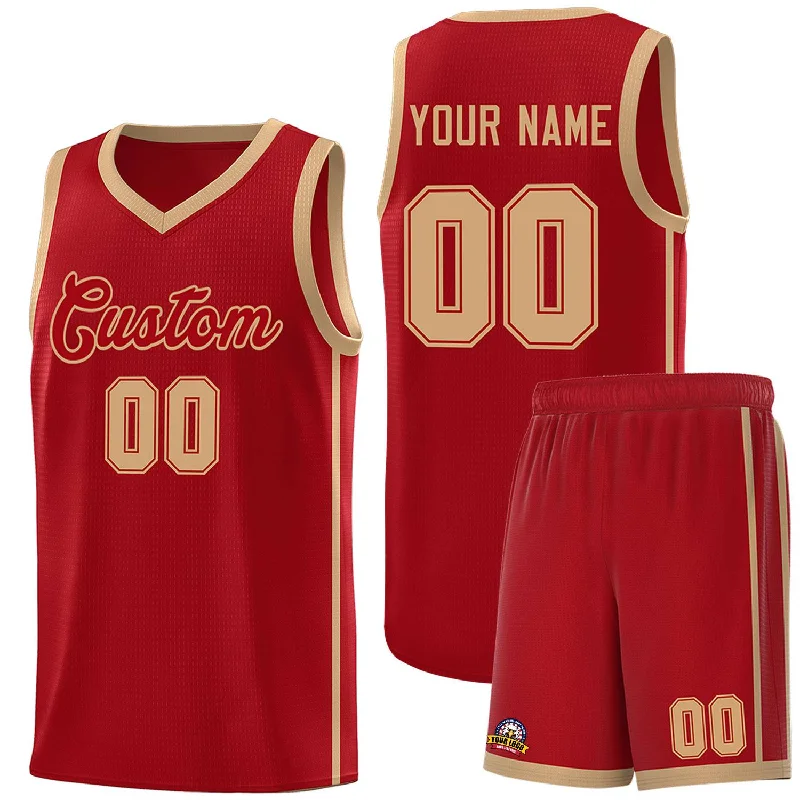 Custom basketball jersey for travel teams-Custom Red Old Gold Side Two Bars Sports Uniform Basketball Jersey