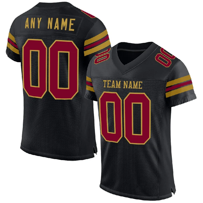 Soccer jersey with breathable mesh panels for comfort-Custom Black Maroon-Old Gold Mesh Authentic Football Jersey