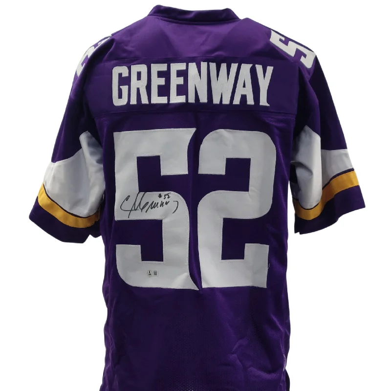 Soccer jersey with extra stretch for better fit-Chad Greenway Signed Custom Purple Football Jersey