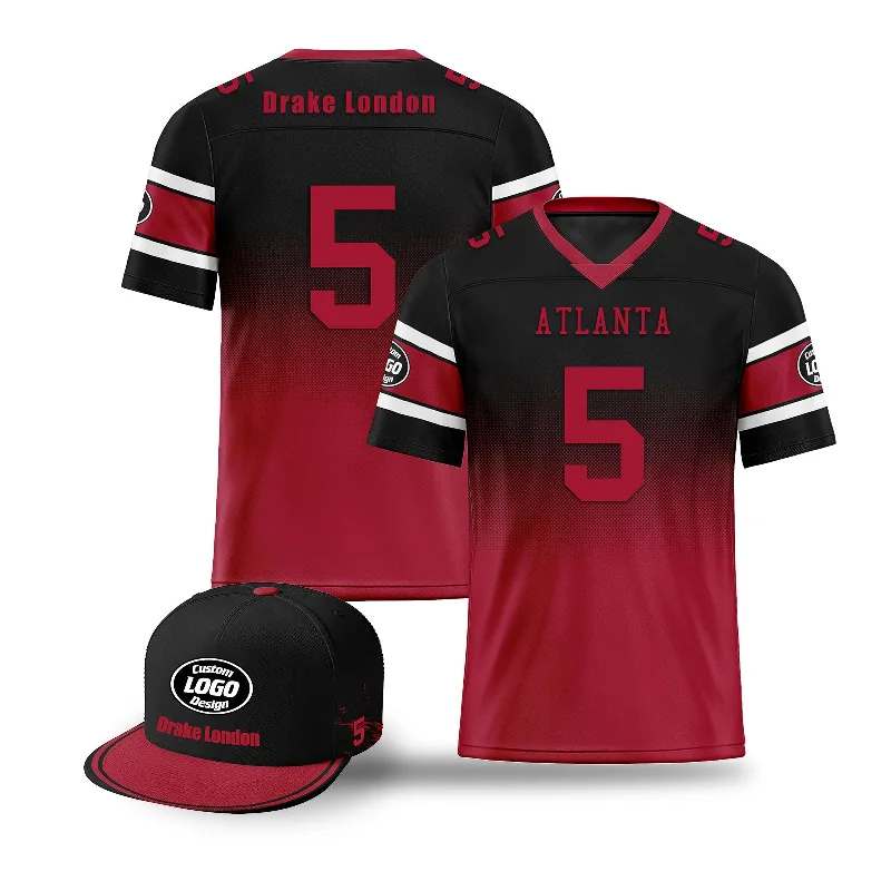 Lightweight soccer jersey for summer games-Custom Red Black Atlanta Football Jersey and Hat Combo Offer Personalized Combo ZH-D020326-3