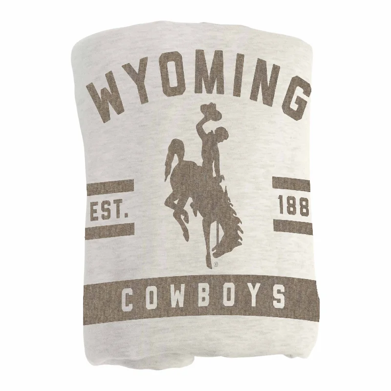 Team-themed throw pillows for couches and beds-Wyoming Oatmeal Sweatshirt Blanket