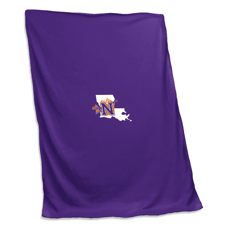 Custom team curtains for sports-themed rooms-Northwestern State Screened Sweatshirt Blanket