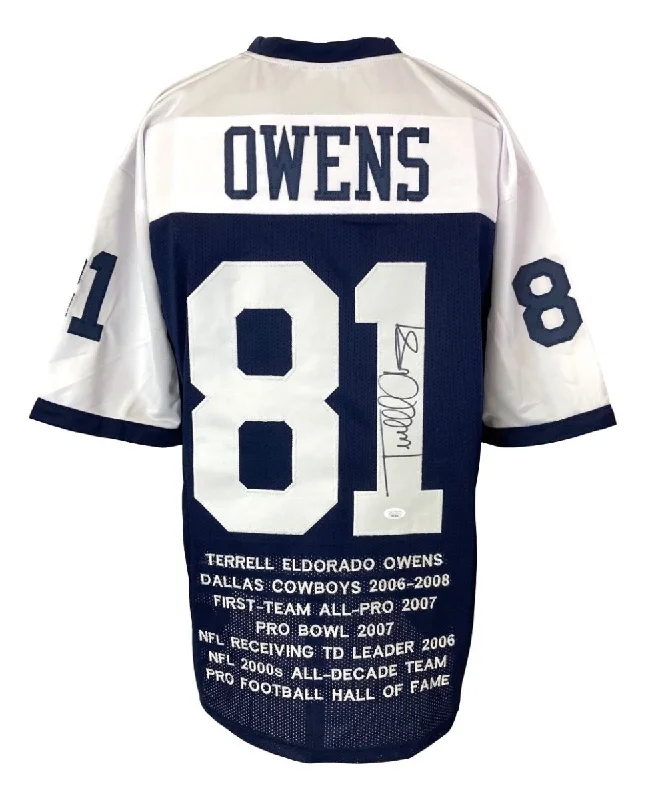 Soccer jersey for practice sessions with flexible material-Terrell Owens Dallas Signed Blue Stat Football Jersey JSA ITP