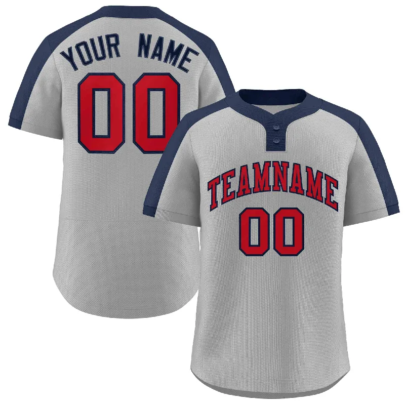 Team baseball jersey with extra padding for protection-Custom Gray Red-Navy Classic Style Authentic Two-Button Baseball Jersey