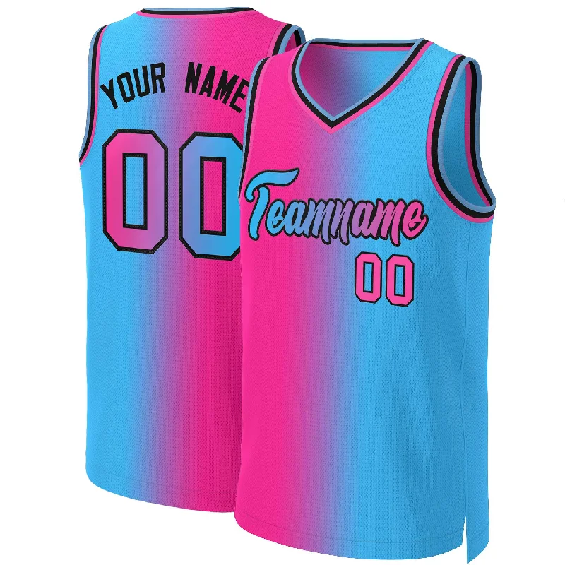 Custom basketball jersey for travel teams-Custom Pink Blue-Black Gradient Fashion Tops Basketball Jersey