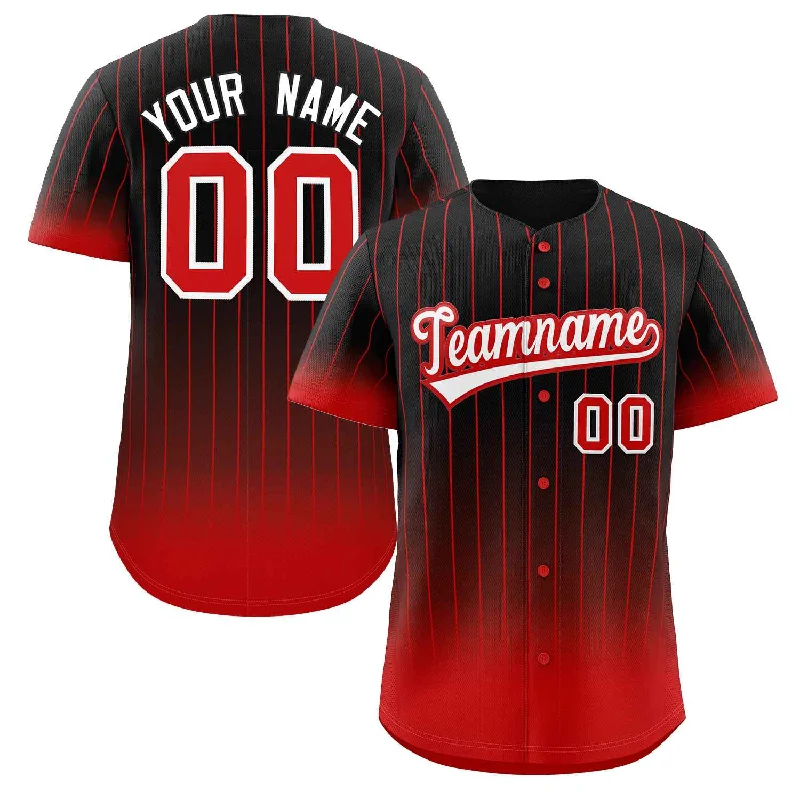 Baseball jersey with unique fabric blends for durability-Custom Black Red-White Gradient Stripe Fashion Authentic Baseball Jersey