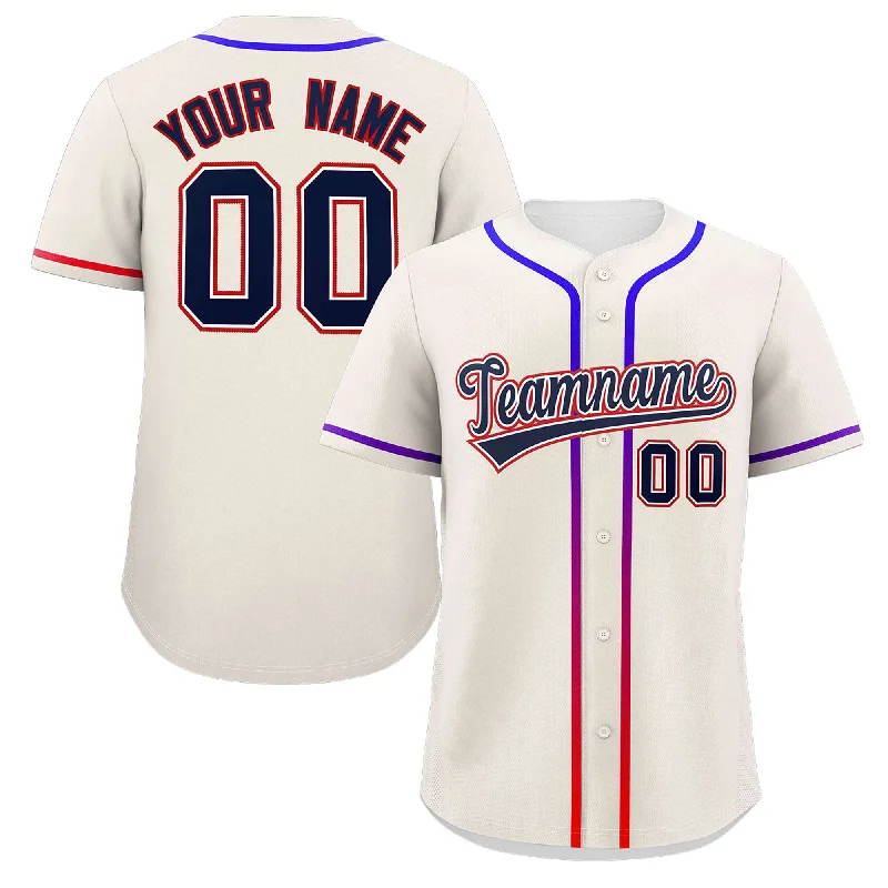 Custom baseball jersey for exhibition matches-Custom Cream Navy Personalized Gradient Ribbed Design Authentic Baseball Jersey