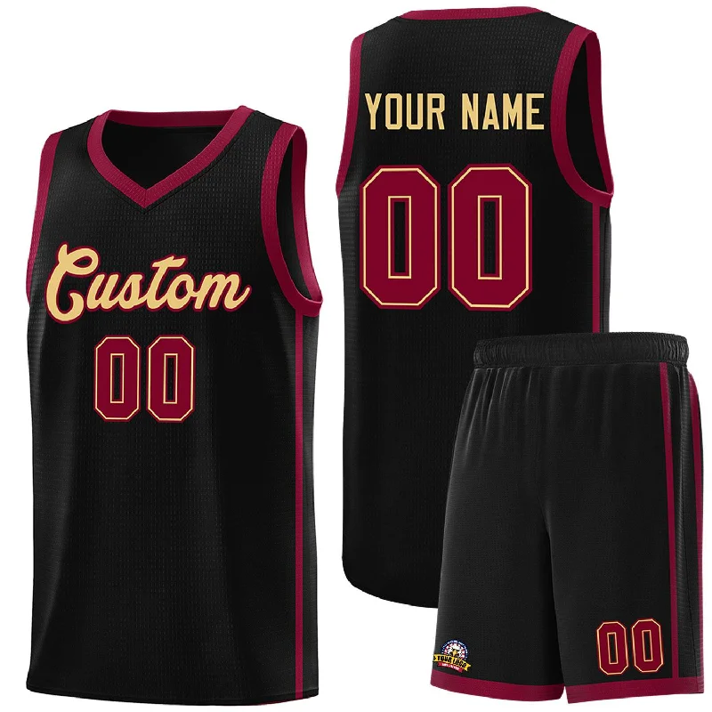 Basketball jersey with bold lettering for fans-Custom Black Khaki-Crimson Orange Side Two Bars Sports Uniform Basketball Jersey