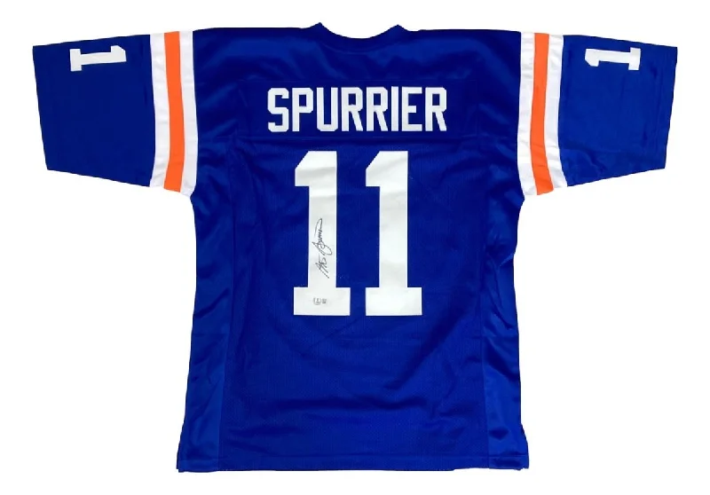 Personalized soccer jersey with team slogan-Steve Spurrier Florida Signed Blue Football Jersey BAS ITP