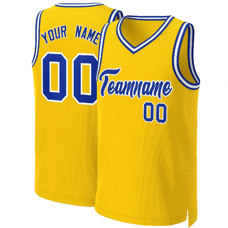 High-quality custom basketball jersey for schools-Custom Yellow Royal-White Classic Tops Basketball Jersey